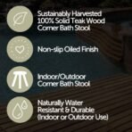 Tanzania Oiled Teak Shower and Bath Corner Stool with Shelf - 17.5" - Image 5